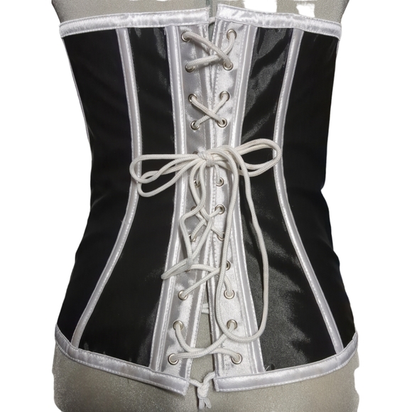 NEW- 2 In 1 Black and White Satin Reverse Corset Size M - Picture 10 of 12
